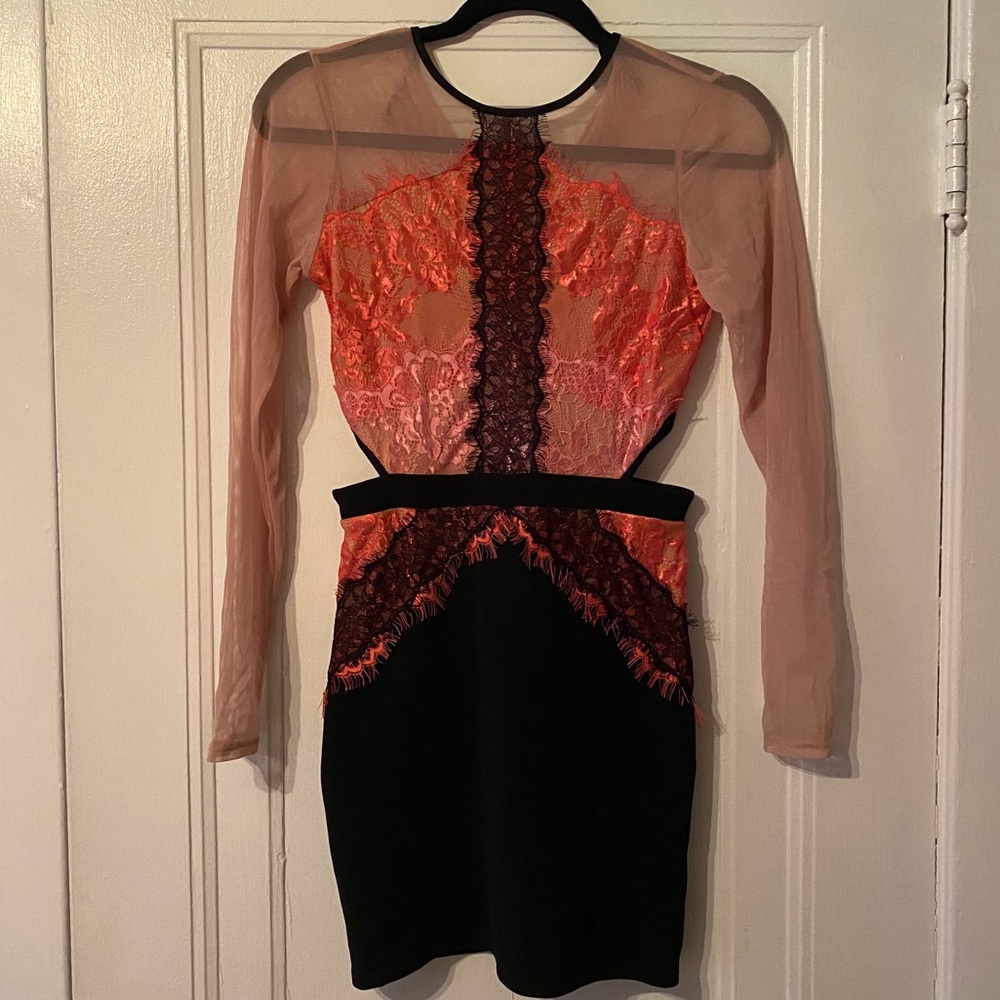 Pink and Black lace and mesh dress with cutouts